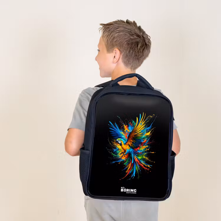 Sac à dos enfant - Noir - Perroquet coloré — 2