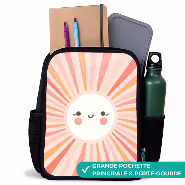 Sac à dos enfant - Noir - Soleil rond avec visage — 10