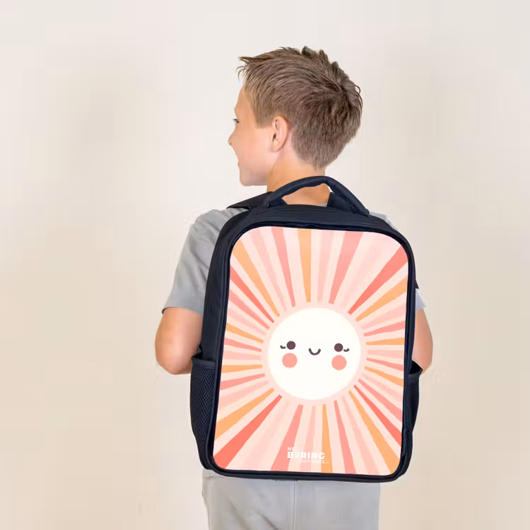 Sac à dos enfant - Noir - Soleil rond avec visage — 2