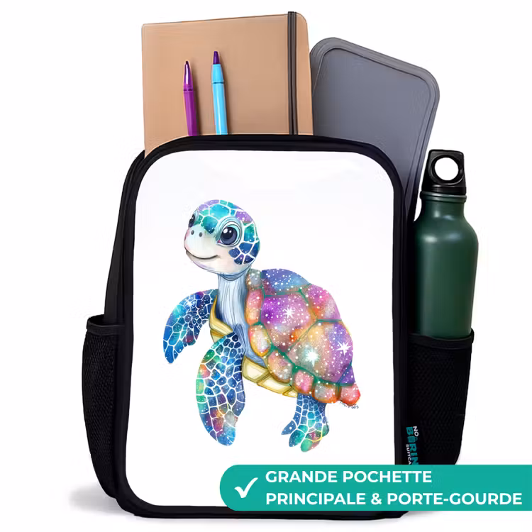 Sac à dos enfant - Noir - tortue de mer pleine de couleurs — 10