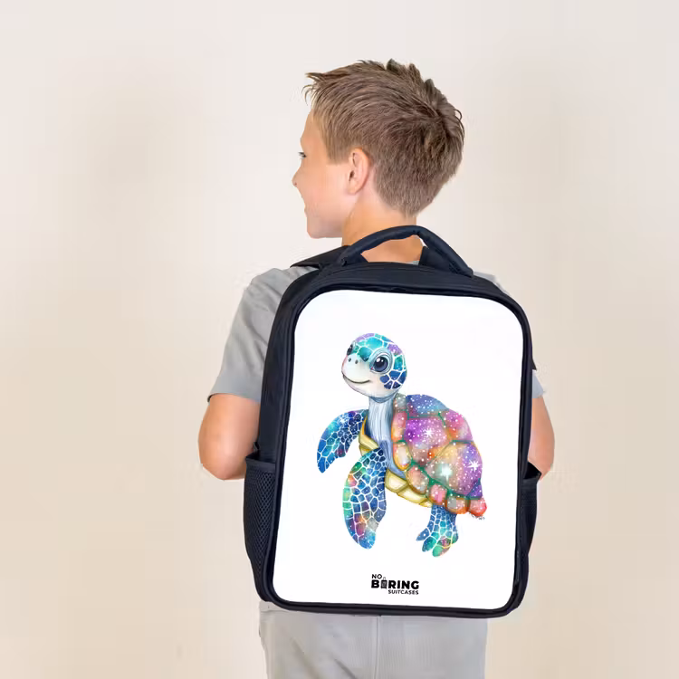 Sac à dos enfant - Noir - tortue de mer pleine de couleurs — 2
