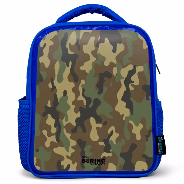 Sac à dos enfant - Bleu - Camouflage vert avec couleur sable — 1