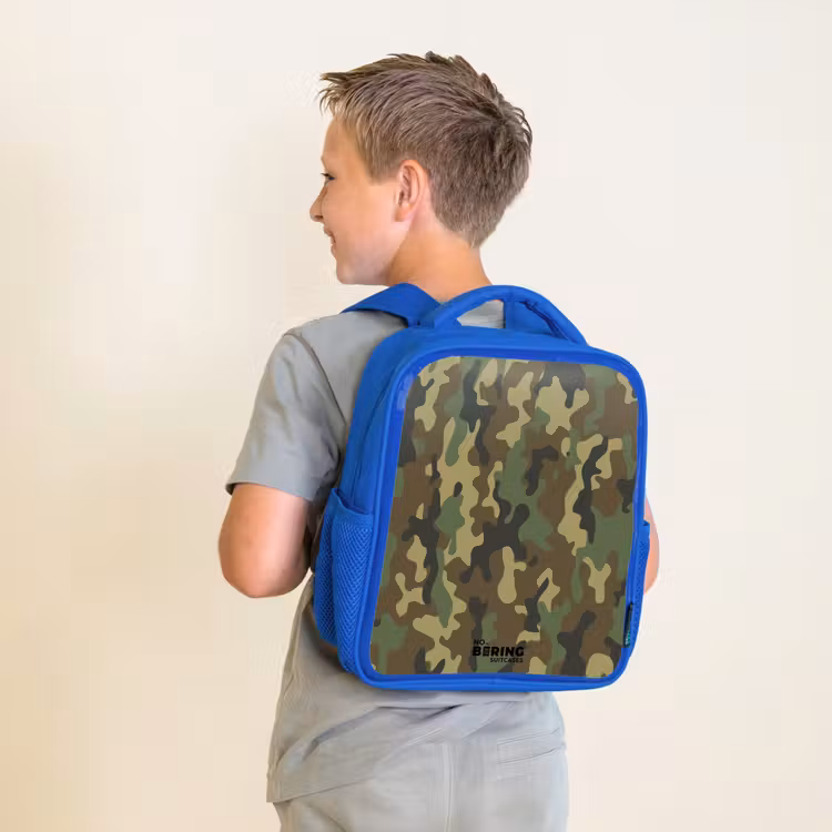 Sac à dos enfant - Bleu - Camouflage vert avec couleur sable — 2