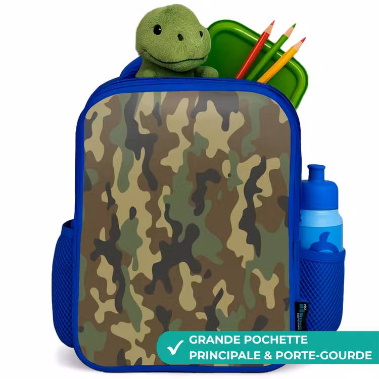 Sac à dos enfant - Bleu - Camouflage vert avec couleur sable — 5