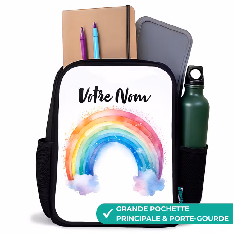 Sac à dos enfant - Noir - Aquarelle arc-en-ciel — 10