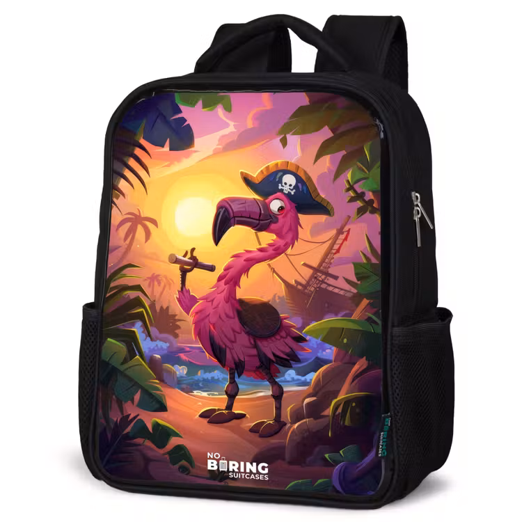 Sac à dos enfant - Noir - Flamant pirate sur une piste tropicale — 6