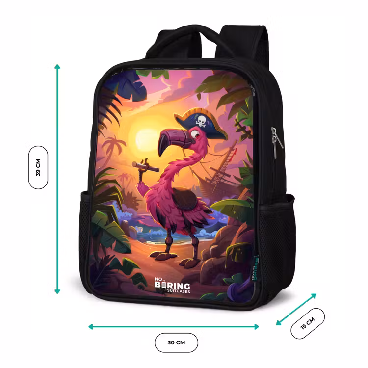 Sac à dos enfant - Noir - Flamant pirate sur une piste tropicale — 8