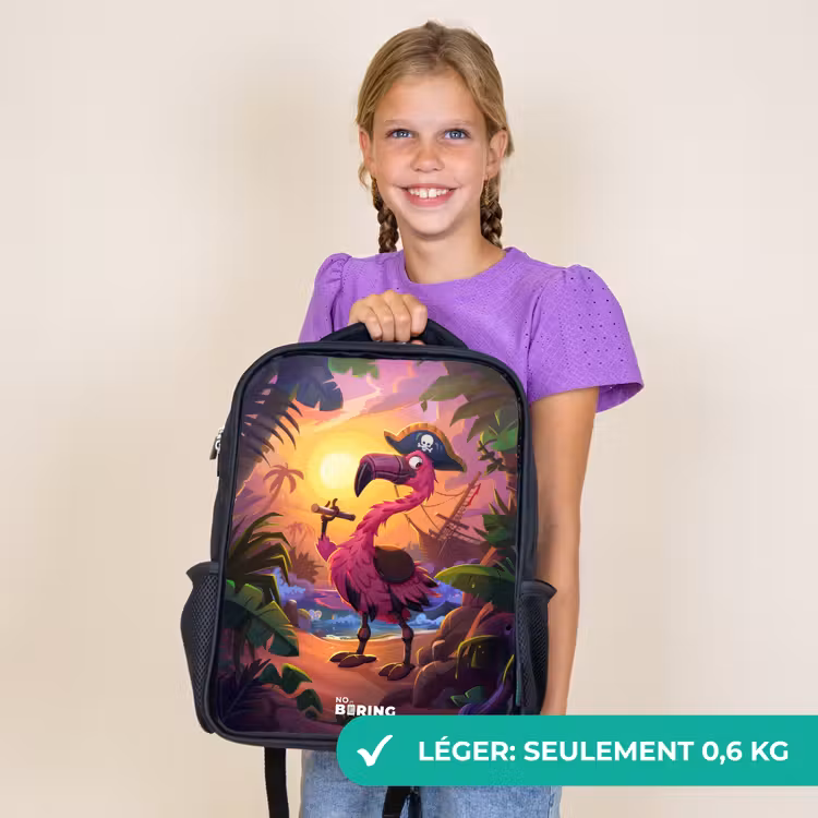 Sac à dos enfant - Noir - Flamant pirate sur une piste tropicale — 9