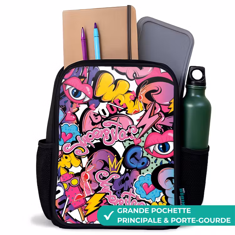 Sac à dos enfant - Noir - Graffiti féminin — 10