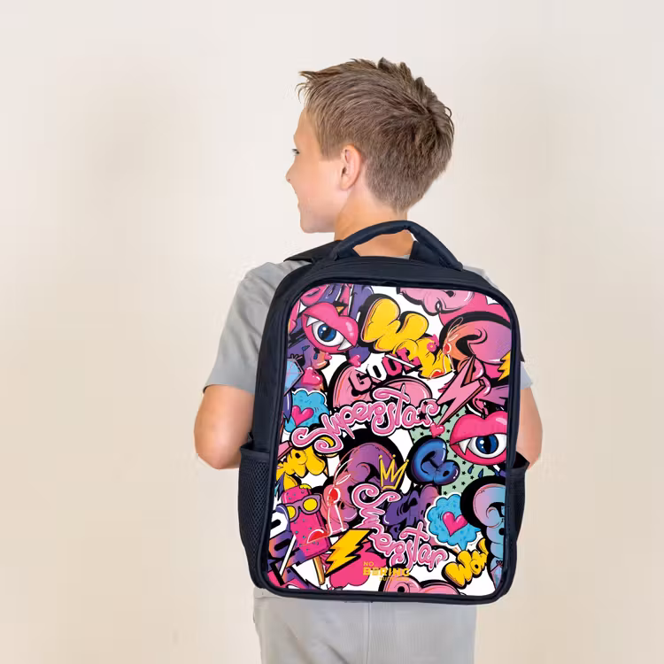 Sac à dos enfant - Noir - Graffiti féminin — 2