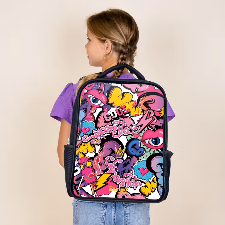 Sac à dos enfant - Noir - Graffiti féminin — 4