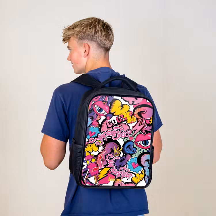 Sac à dos enfant - Noir - Graffiti féminin — 5