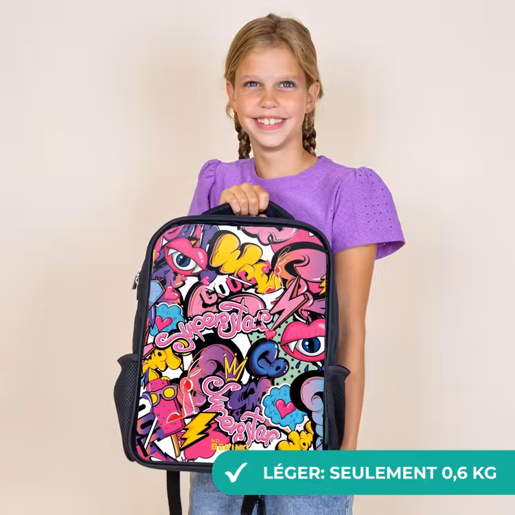 Sac à dos enfant - Noir - Graffiti féminin — 9