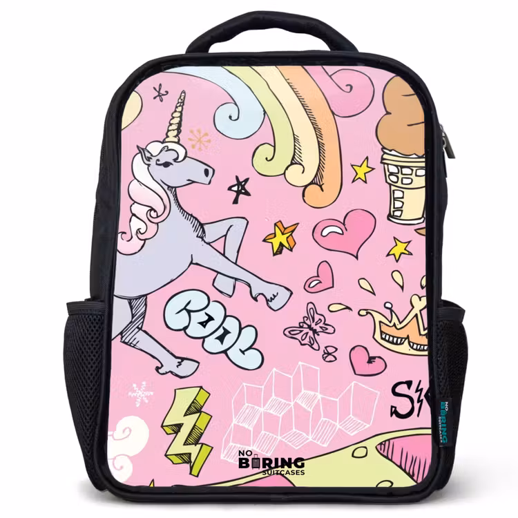 Sac à dos enfant - Noir - Gribouillis de licorne — 1