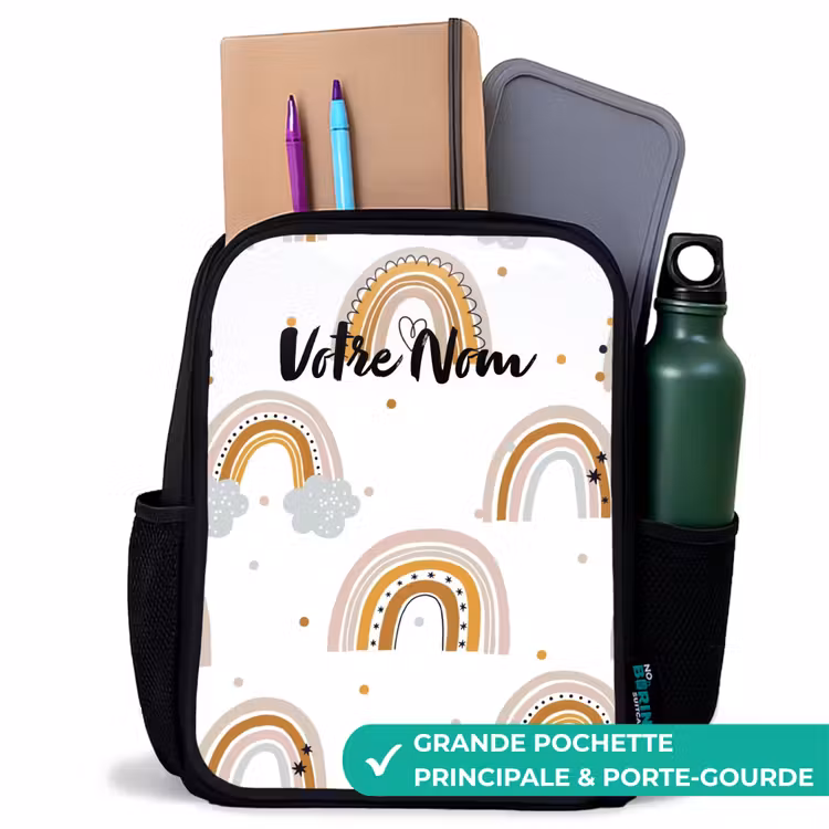 Sac à dos enfant - Noir - Motif arc-en-ciel dans des couleurs douces — 10