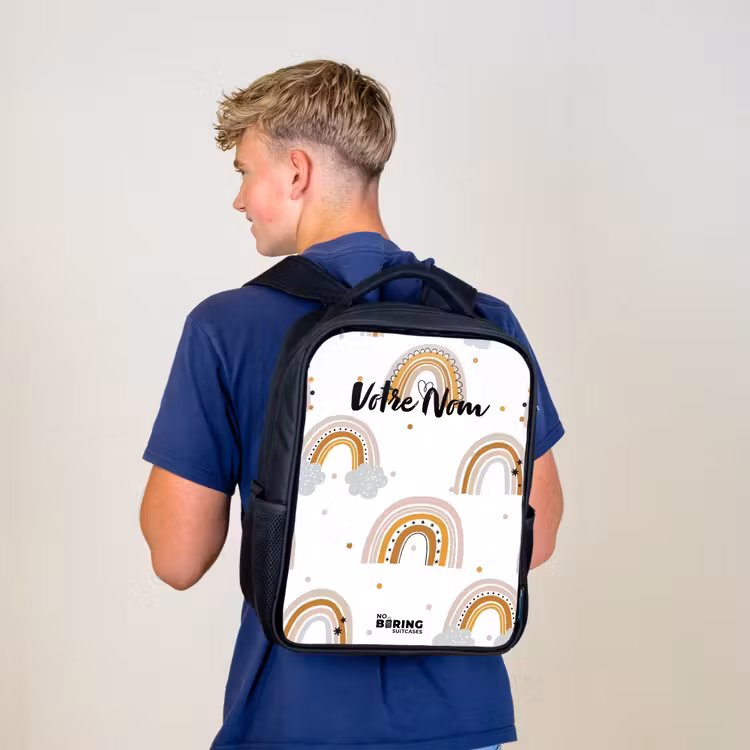 Sac à dos enfant - Noir - Motif arc-en-ciel dans des couleurs douces — 5