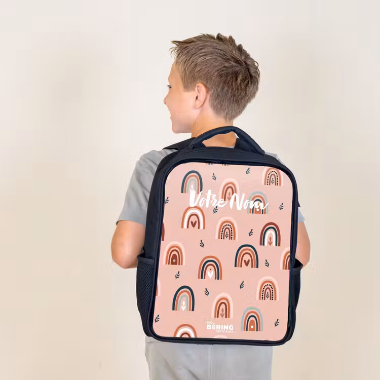 Sac à dos enfant - Noir - Motif arc-en-ciel rose — 2