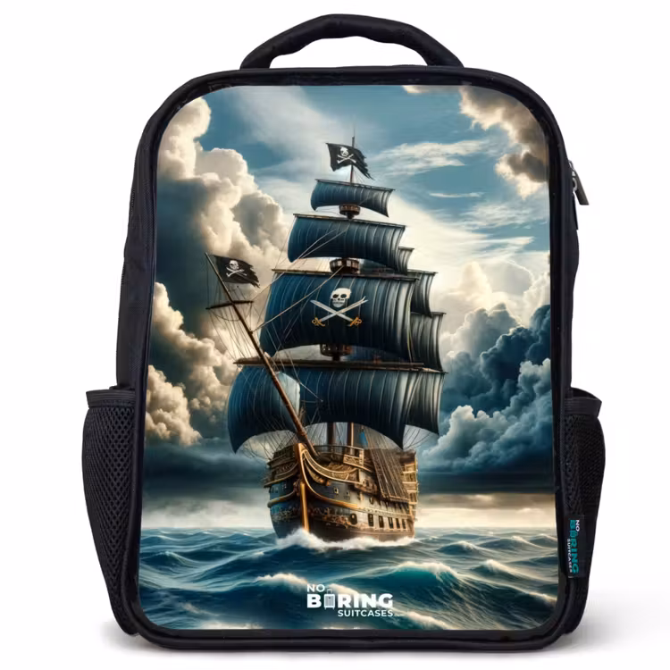Sac à dos enfant - Noir - Navire pirate sur une mer déchaînée — 1
