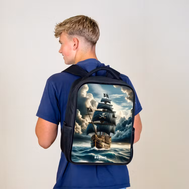 Sac à dos enfant - Noir - Navire pirate sur une mer déchaînée — 5