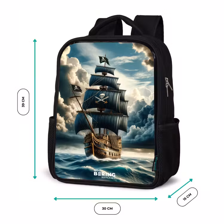 Sac à dos enfant - Noir - Navire pirate sur une mer déchaînée — 8
