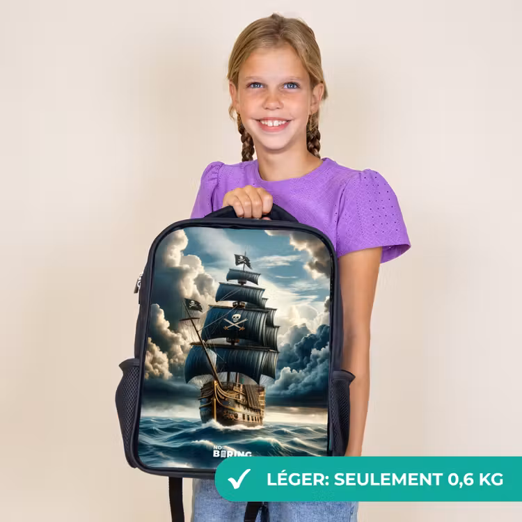 Sac à dos enfant - Noir - Navire pirate sur une mer déchaînée — 9