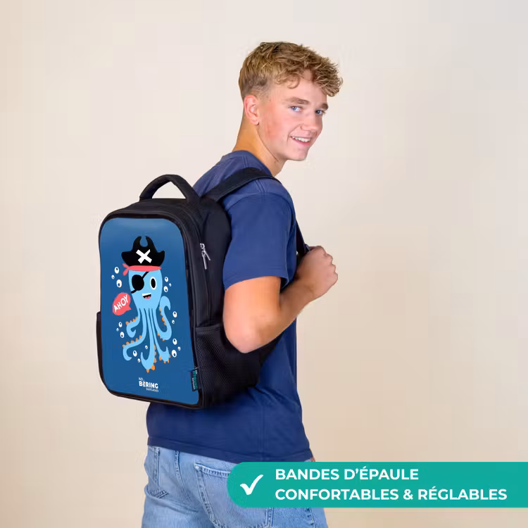 Sac à dos enfant - Noir - Pieuvre pirate avec un chapeau — 11