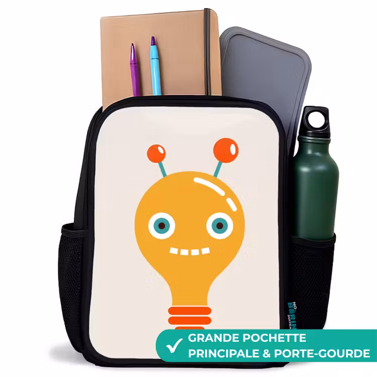 Sac à dos enfant - Noir - Robot à ampoules avec de grands yeux — 10
