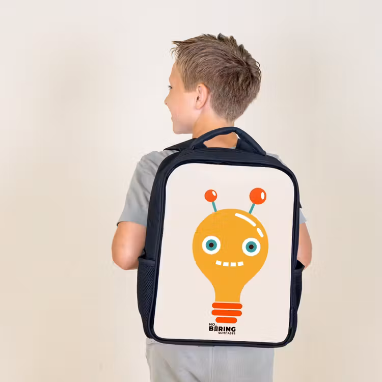Sac à dos enfant - Noir - Robot à ampoules avec de grands yeux — 2