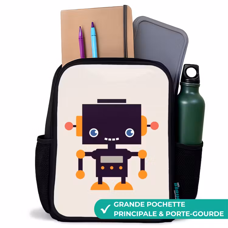 Sac à dos enfant - Noir - Robot noir aux accents orange — 10