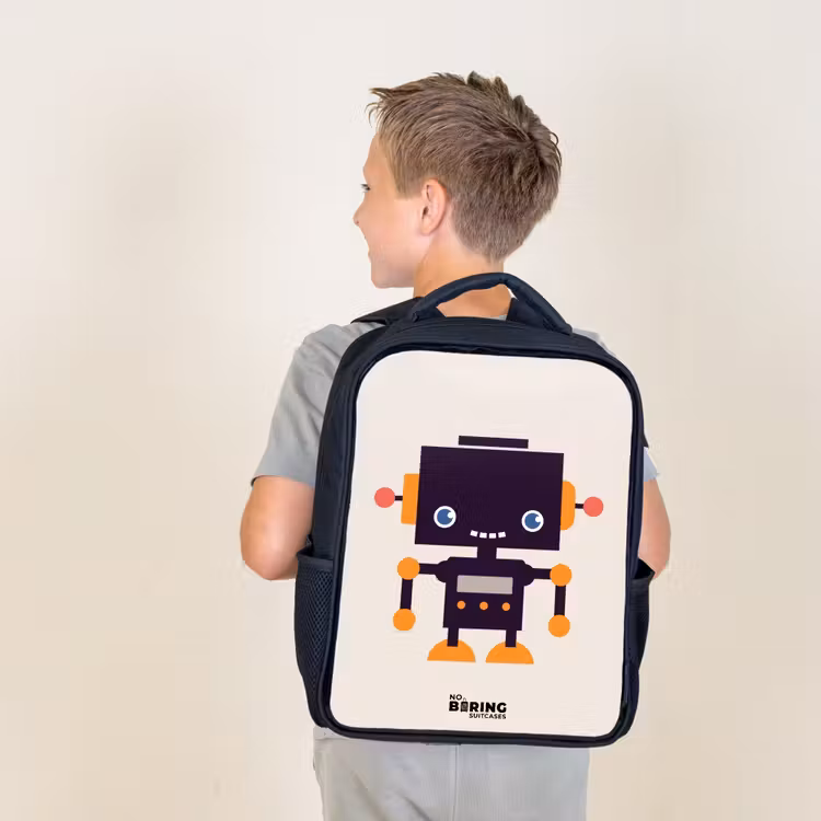 Sac à dos enfant - Noir - Robot noir aux accents orange — 2