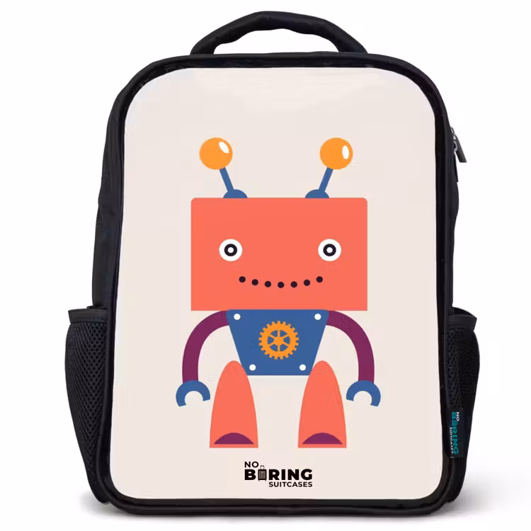 Sac à dos enfant - Noir - Robot rouge à tête carrée — 1
