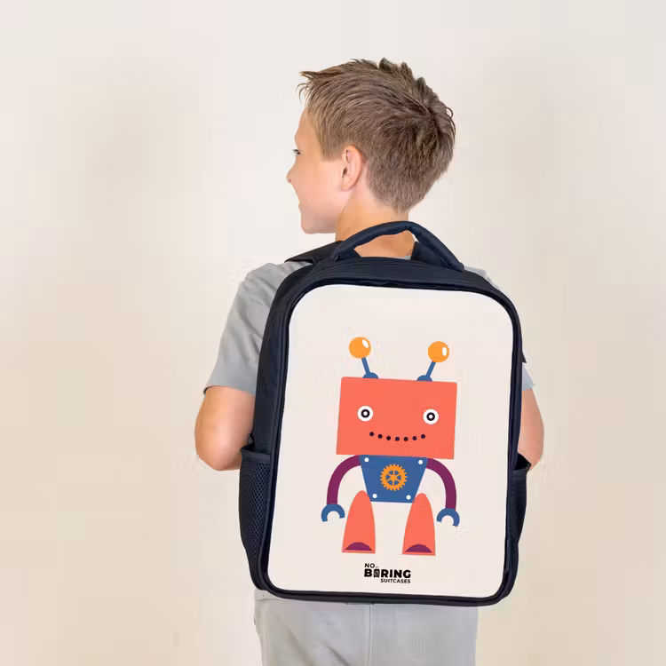 Sac à dos enfant - Noir - Robot rouge à tête carrée — 2