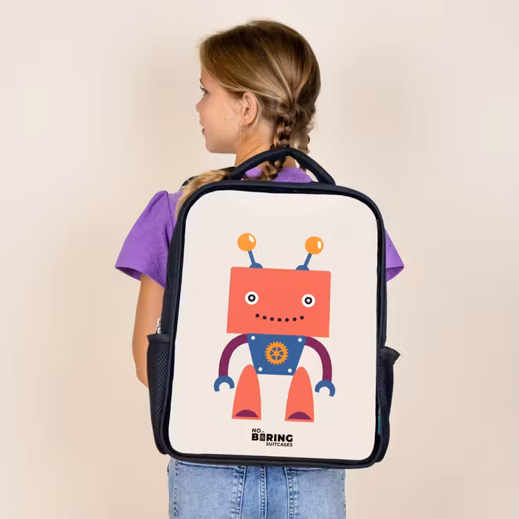 Sac à dos enfant - Noir - Robot rouge à tête carrée — 4