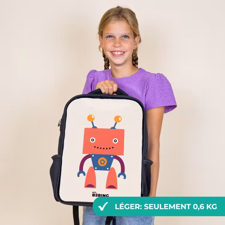 Sac à dos enfant - Noir - Robot rouge à tête carrée — 9