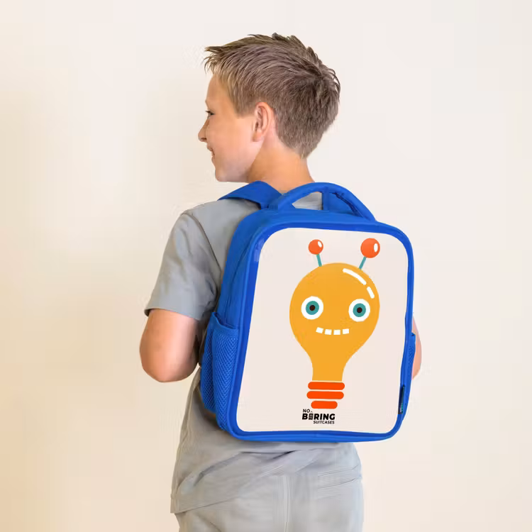 Sac à dos enfant - Bleu - Robot à ampoules avec de grands yeux — 2