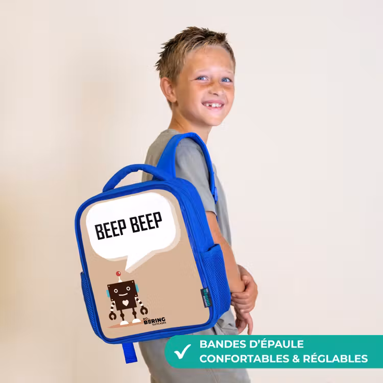 Sac à dos enfant - Bleu - Robot marron foncé avec un texte — 4