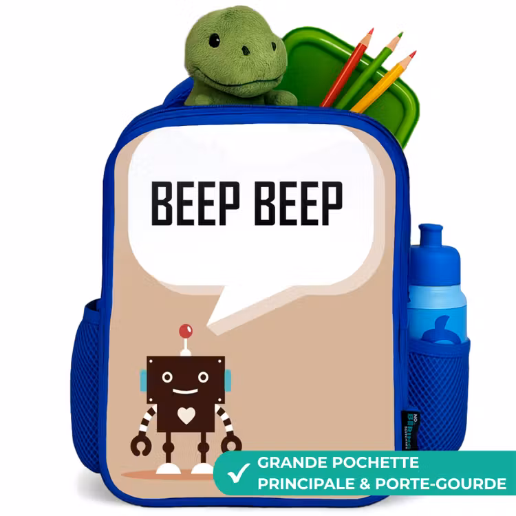 Sac à dos enfant - Bleu - Robot marron foncé avec un texte — 5