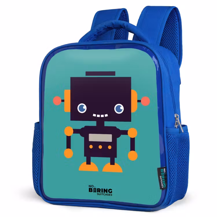 Sac à dos enfant - Bleu - Robot noir aux accents orange sur fond bleu — 7
