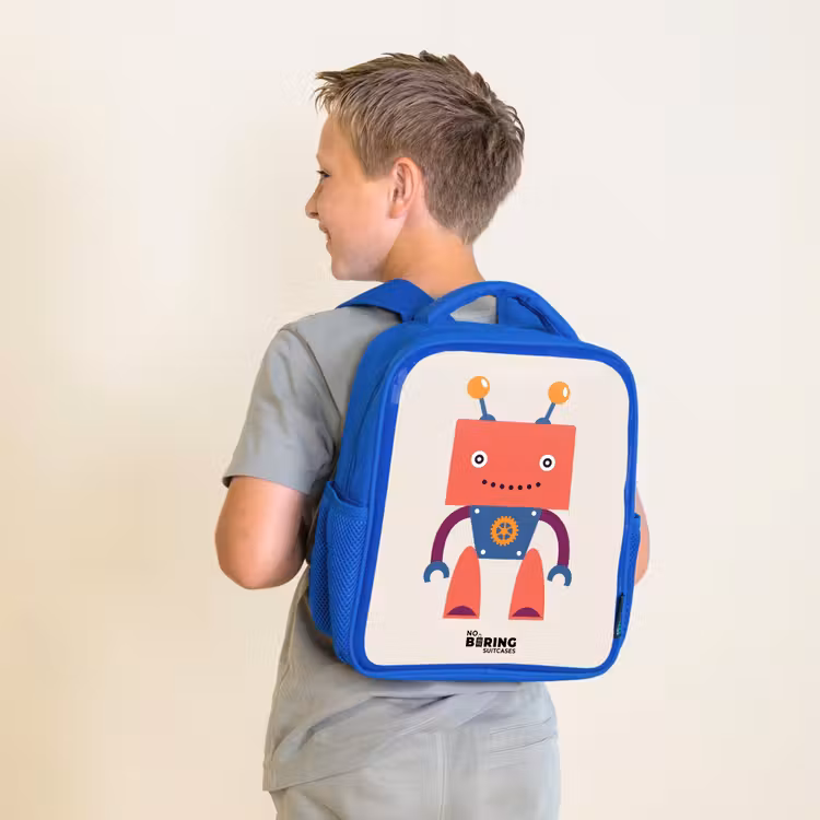 Sac à dos enfant - Bleu - Robot rouge à tête carrée — 2