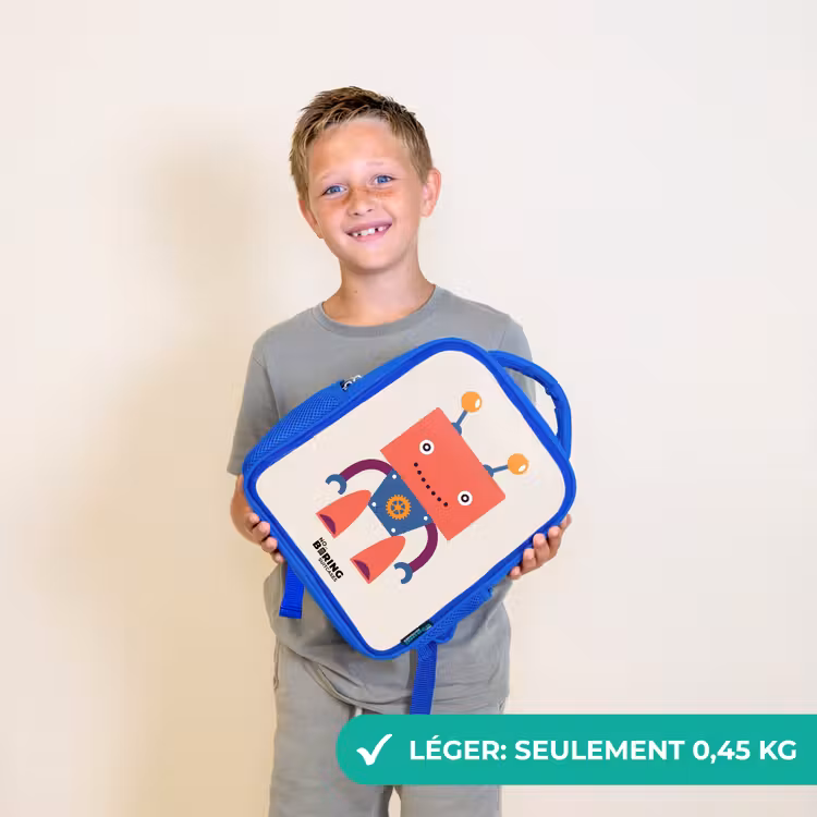 Sac à dos enfant - Bleu - Robot rouge à tête carrée — 3