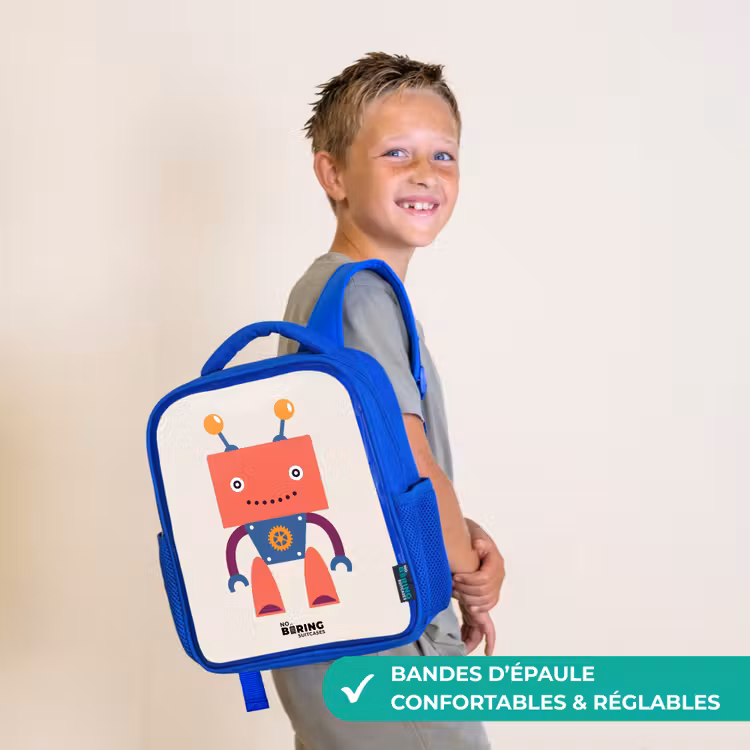 Sac à dos enfant - Bleu - Robot rouge à tête carrée — 4