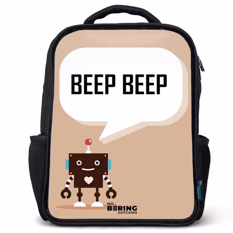 Sac à dos enfant - Noir - Robot marron foncé avec un texte — 1