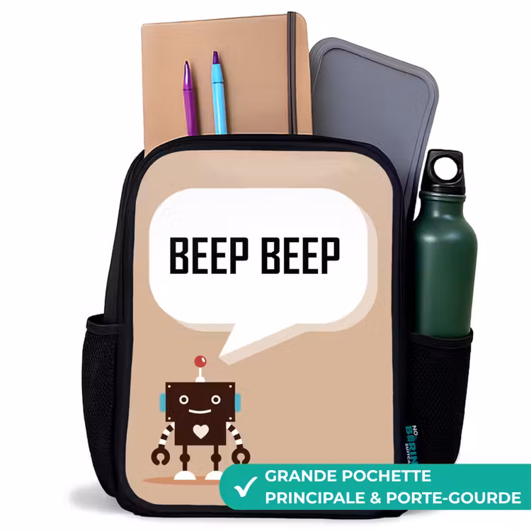 Sac à dos enfant - Noir - Robot marron foncé avec un texte — 10
