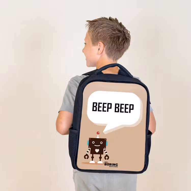 Sac à dos enfant - Noir - Robot marron foncé avec un texte — 2