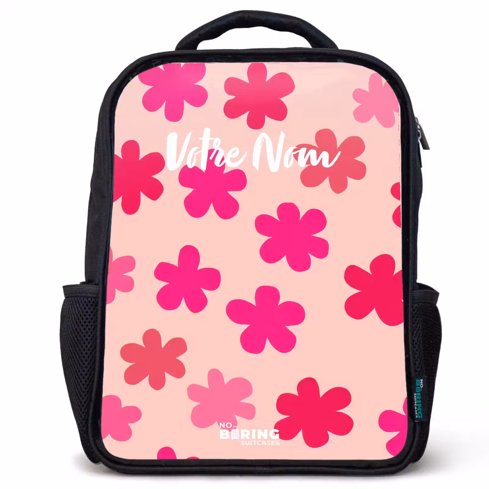 Sac à dos enfant - Noir - Fleurs roses — 1