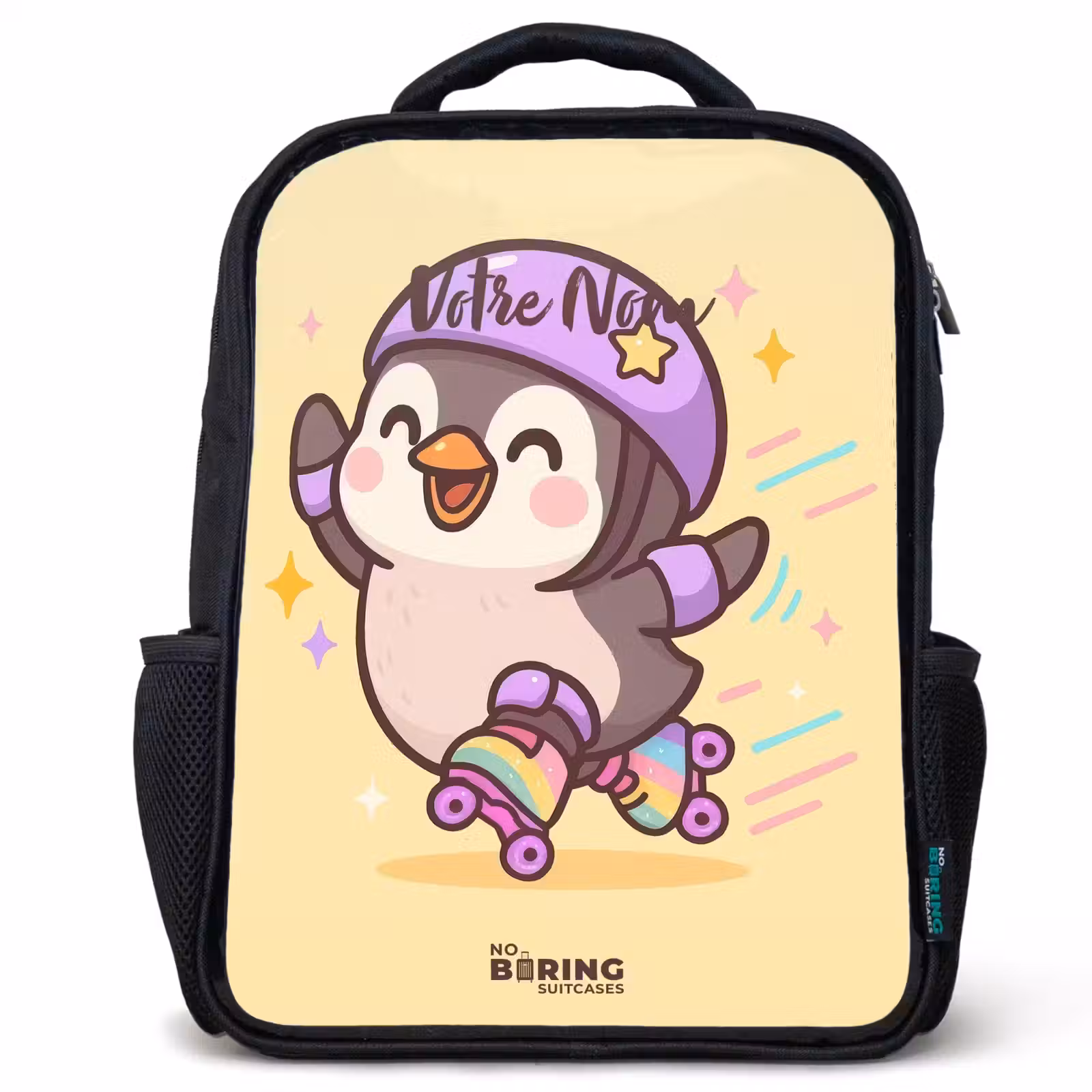 Sac à dos enfant - Noir - Kawai - Pingouin - Patins à roulettes — 1