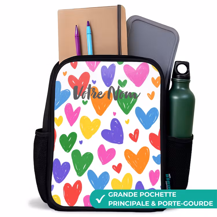 Sac à dos enfant - Noir - Coeurs colorés — 10