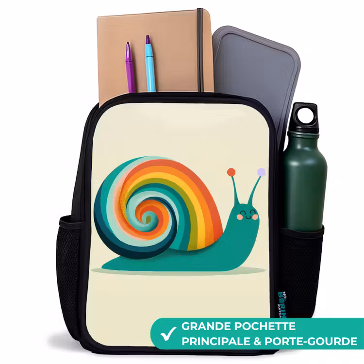 Sac à dos enfant - Noir - Escargot - Arc-en-ciel - Coloré — 10
