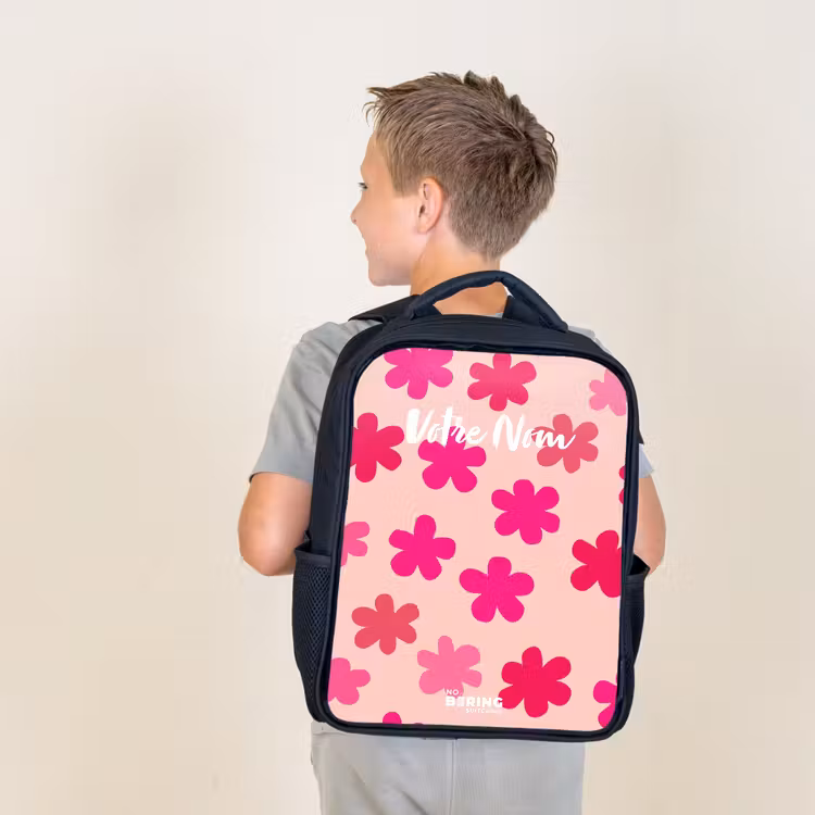 Sac à dos enfant - Noir - Fleurs roses — 2