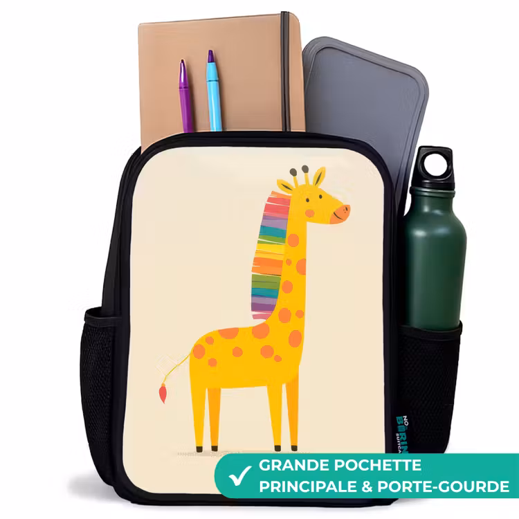 Sac à dos enfant - Noir - Girafe - Animal - Coloré — 10